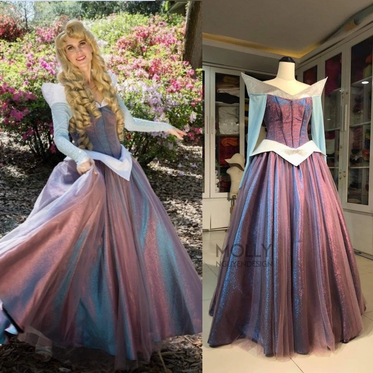 Sleeping Beauty Aurora Dress Change Color Adult Costume Pink Blue Slee