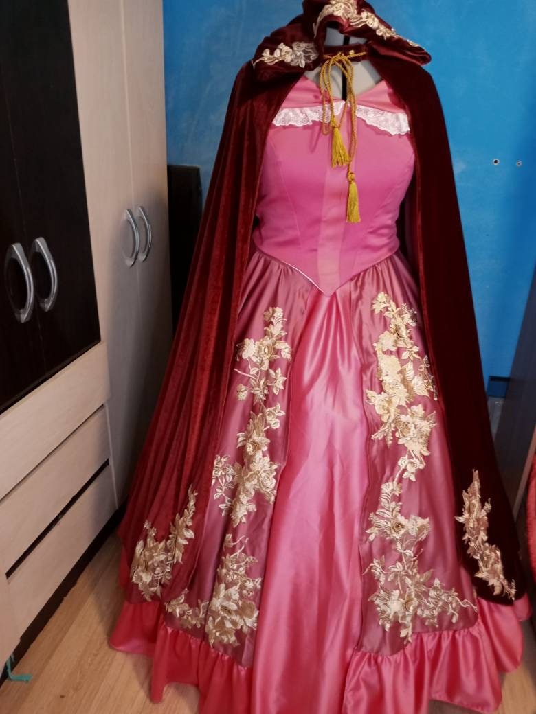 strapless open back dress Belle Red Cape Costume Belle Pink Costume Inspired Beauty and The Beas –  Mermaidcosplay main image 0