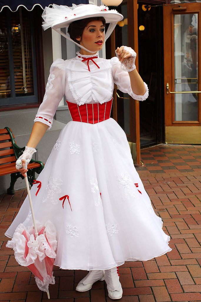 mary poppins red dress Mary Poppins Costume White and Red Dress with Hat Mermaidcosplay