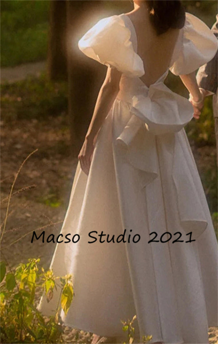 open lace back dress Palace Style Princess Bubble Sleeve Printed Satin Ball Gown Prom Dress