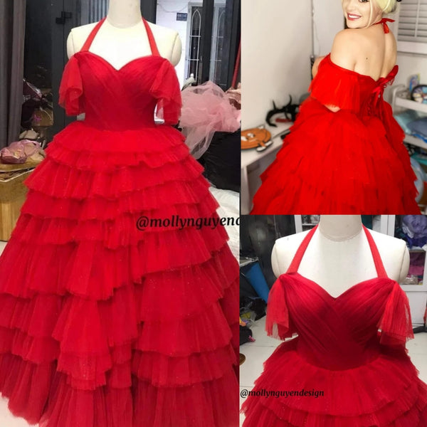 Suicide squad 2, Harley Quinn Full Length Red Dress, Harley Quinn Cosplay, Costume Cosplay, Harley Quinn Costume