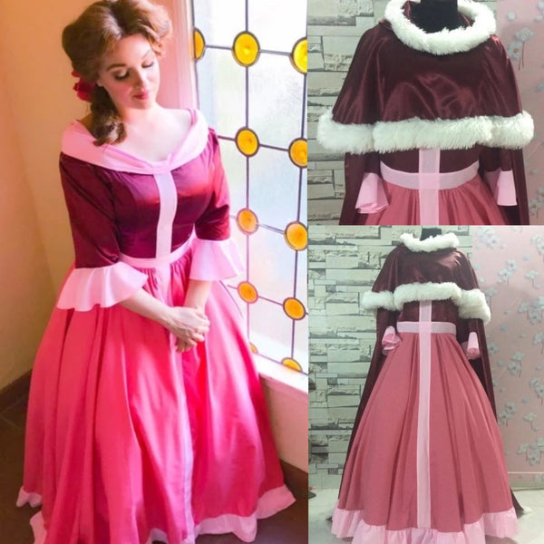 Winter Belle Dress with Cape Beauty and the Beast Belle Winter Adult Costume Cosplay