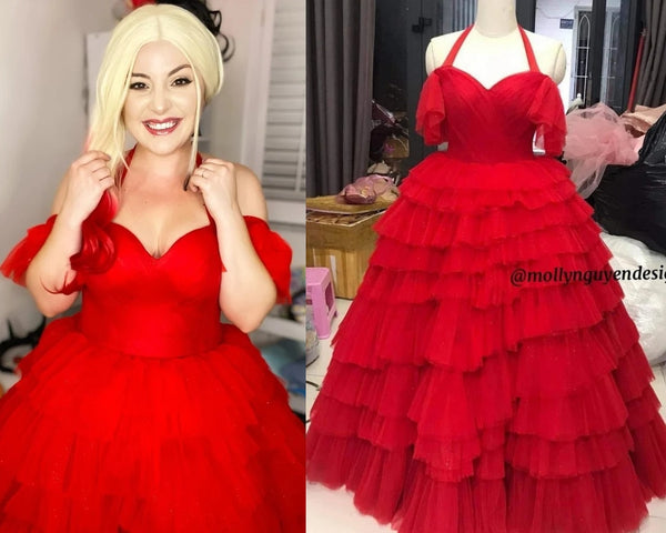 Suicide squad 2, Harley Quinn Full Length Red Dress, Harley Quinn Cosplay, Costume Cosplay, Harley Quinn Costume