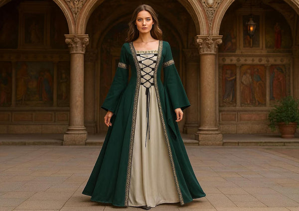 Renaissance Fantasy Dress | LARP Festival Outfit | Ren Faire Medieval Fancy Dress | (Perfect for Cosplays) Retro Vintage Roleplay Dress