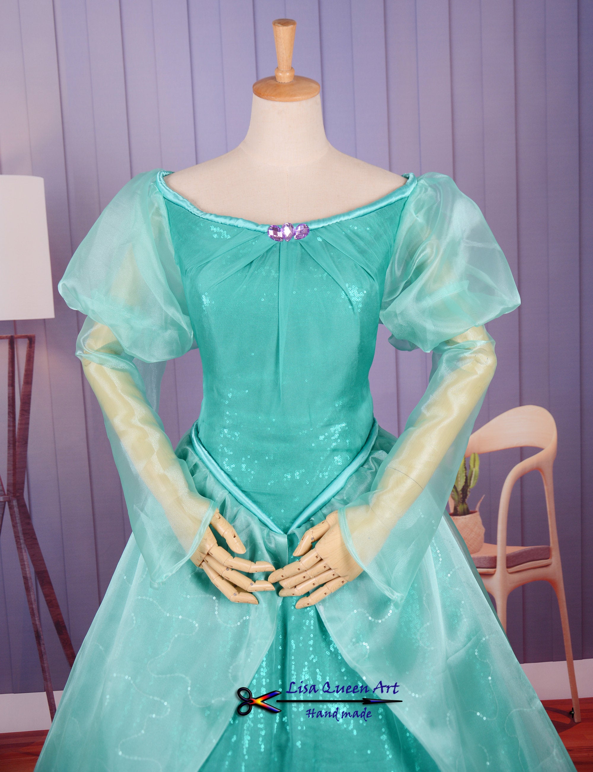 Disney Ariel Blue Dress Princess Ariel Turquoise Sequin Tulle Little Mermaid Cosplay Costume Without Boning Combination Disney Ariel Blue Dress Princess Ariel Turquoise Sequin Tulle Little Mermaid Cosplay Costume Without Boning Combination