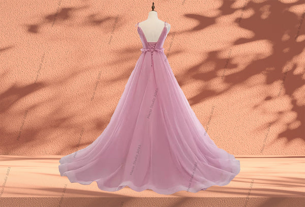 CUSTOM Bean paste pink Princess Prom Dress Women Wedding Dress Evening Prom Party Dress Graduation Dress Birthday Gown Deep V neck