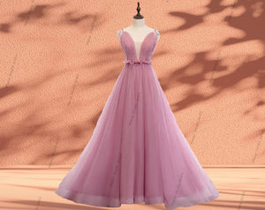 CUSTOM Bean paste pink Princess Prom Dress Women Wedding Dress Evening Prom Party Dress Graduation Dress Birthday Gown Deep V neck