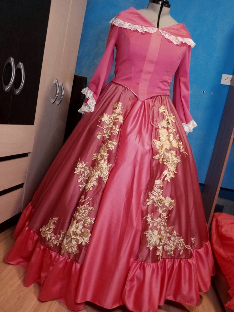 open lace back dress Belle pink Dress Costume cosplay customade Beauty and the Beast –  Mermaidcosplay
