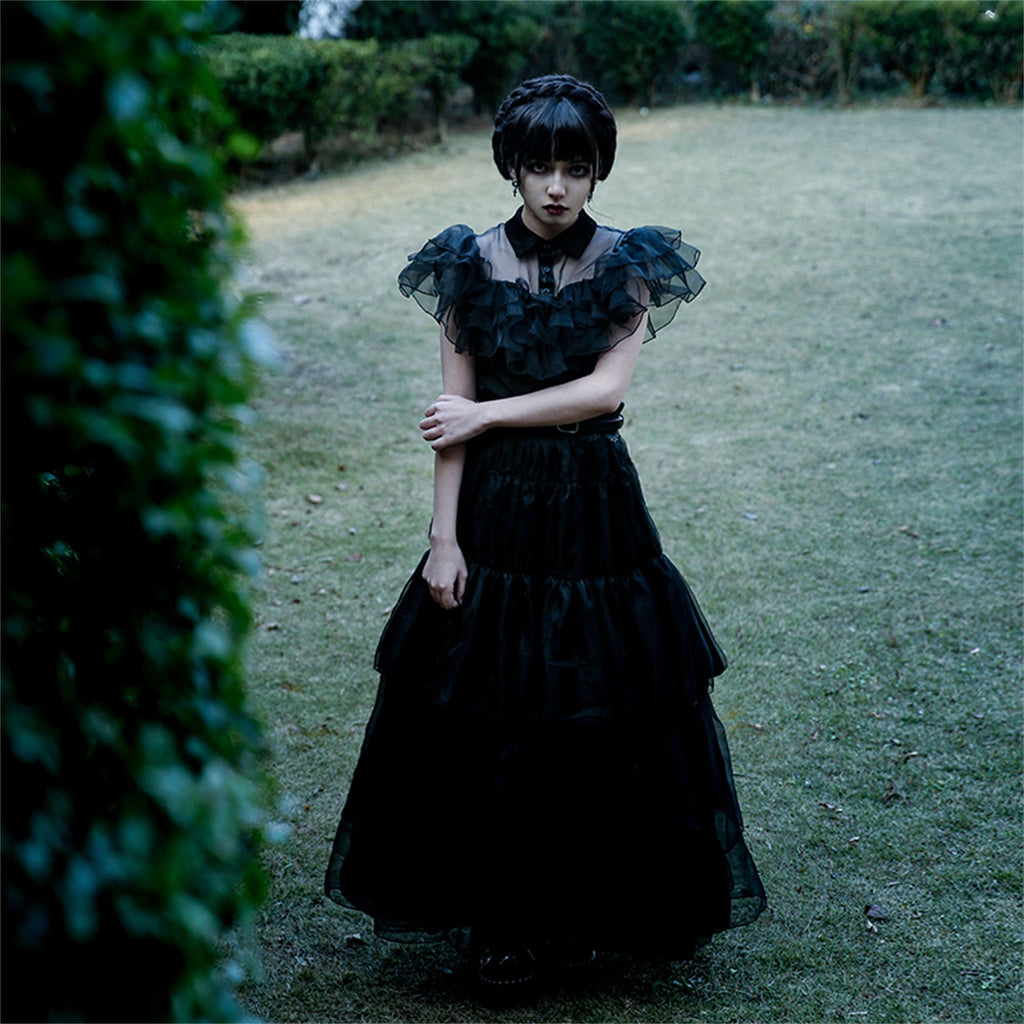 wednesday lace dress Wednesday Addams Inspired Wedding Dress, Black Tulle Lace Braid, Custom Made