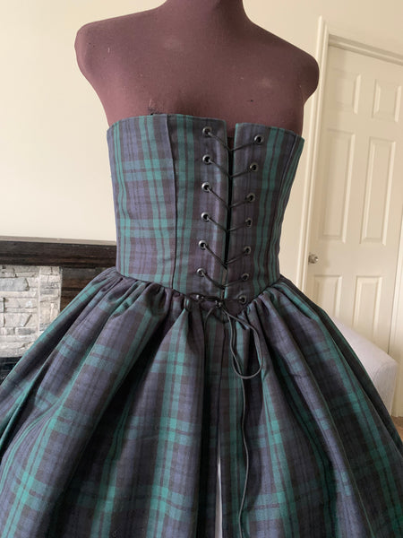 Blackwatch Tartan Plaid Green Black Blue Corset Cincher Skirt Over Dress Pirate Irish Celtic Scottish Renaissance Wedding