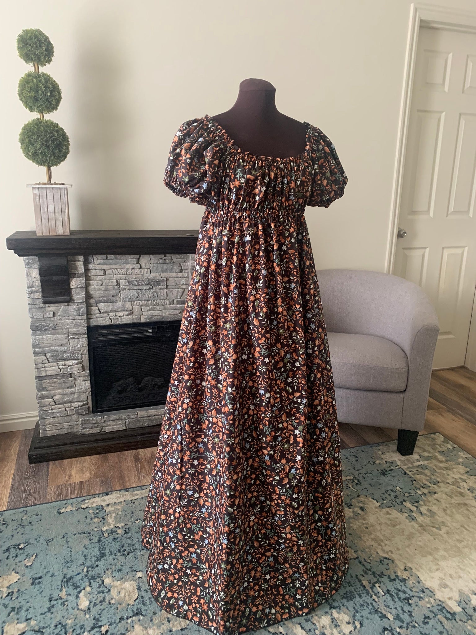 Bridgerton Black Floral Full length Cotton Dress