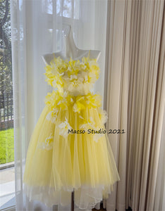 Bright yellow short prom dress sleeveless dress daily dress Party Birthday women summer Dress yellow Lolita Dress Graduation Gown