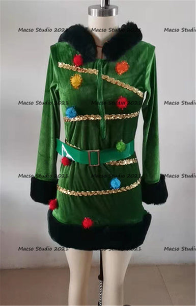 Christmas tree Green velvet Dress Cosplay Costume Handmade Christmas Women sexy Cosplay Dress Halloween Christmas tree Dress