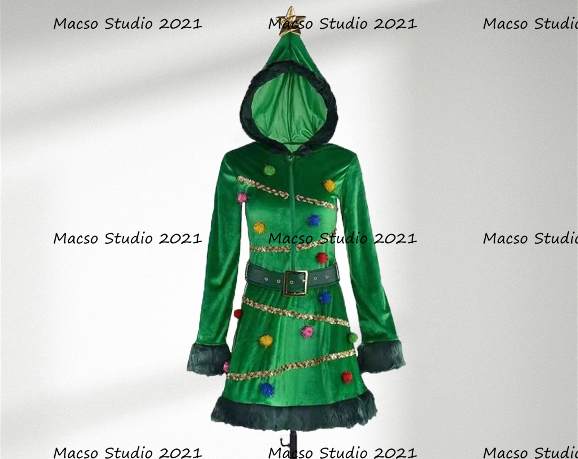 Christmas tree Green velvet Dress Cosplay Costume Handmade Christmas Women sexy Cosplay Dress Halloween Christmas tree Dress