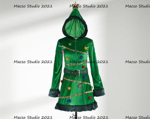 Christmas tree Green velvet Dress Cosplay Costume Handmade Christmas Women sexy Cosplay Dress Halloween Christmas tree Dress
