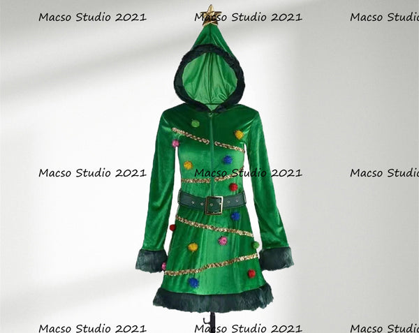 Christmas tree Green velvet Dress Cosplay Costume Handmade Christmas Women sexy Cosplay Dress Halloween Christmas tree Dress