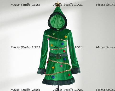Christmas tree Green velvet Dress Cosplay Costume Handmade Christmas Women sexy Cosplay Dress Halloween Christmas tree Dress