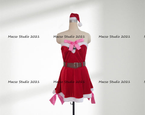 Christmas velvet women santa Dress Cosplay Costume Handmade Christmas Women sexy Cosplay Dress Halloween Christmas Red short Dress