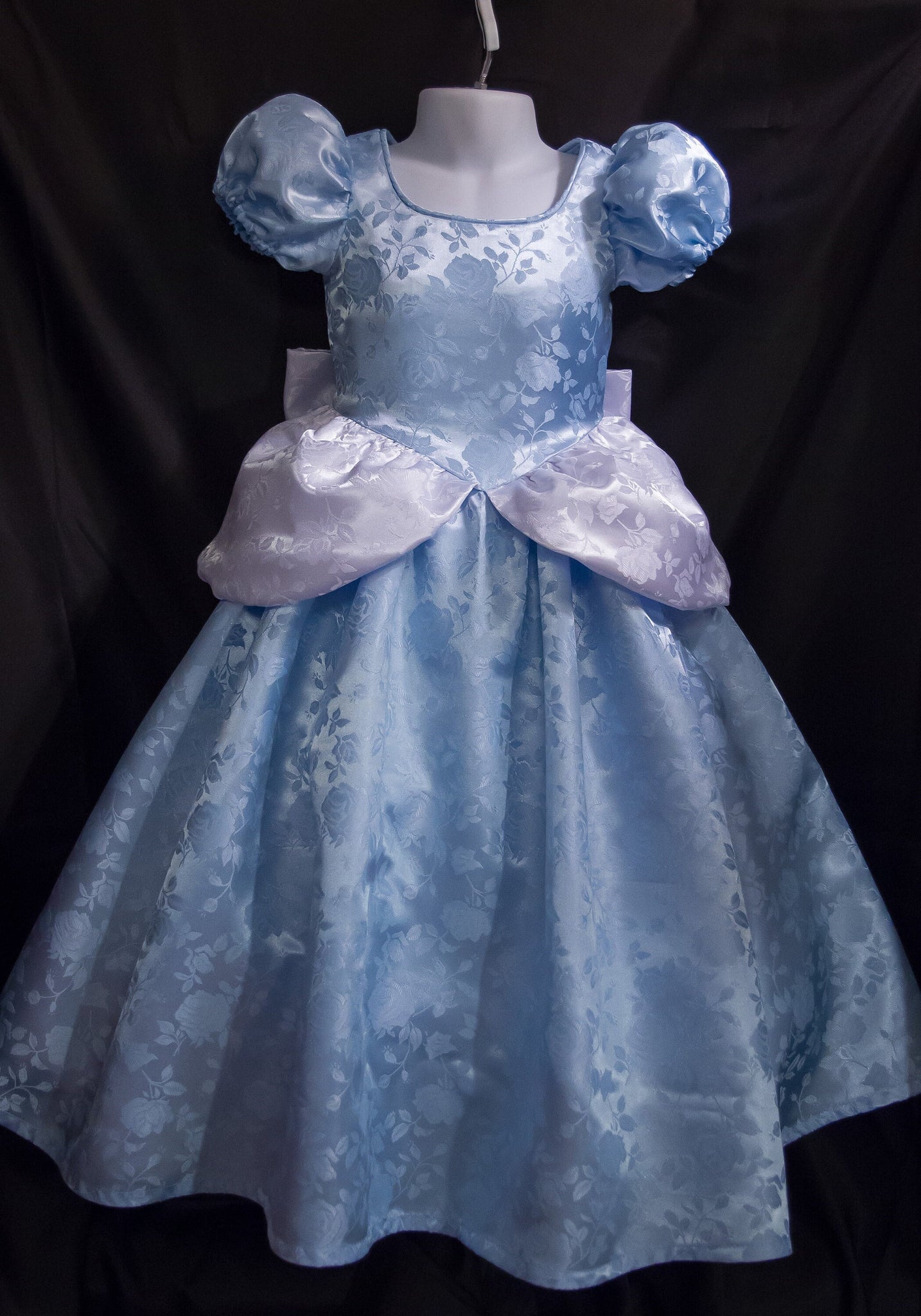 Cinderella GOWN Costume Blue/White FLORAL Satin Brocade CHILD Size