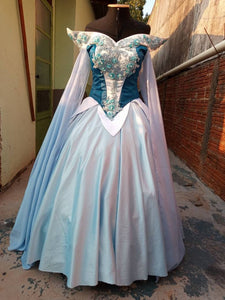 Cosplay Aurora Blue dress costume adult Sleeping Beauty princess customade hoopskirt