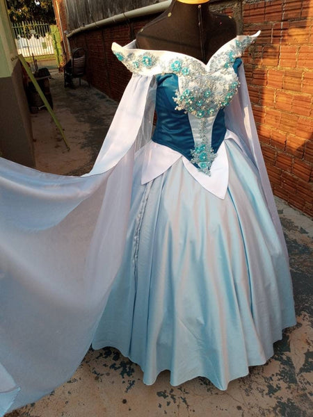 Cosplay Aurora Blue dress costume adult Sleeping Beauty princess customade hoopskirt