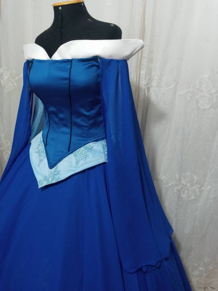 Cosplay Aurora Blue dress costume Cosplay Princess customade hoopskirt Without Necklace