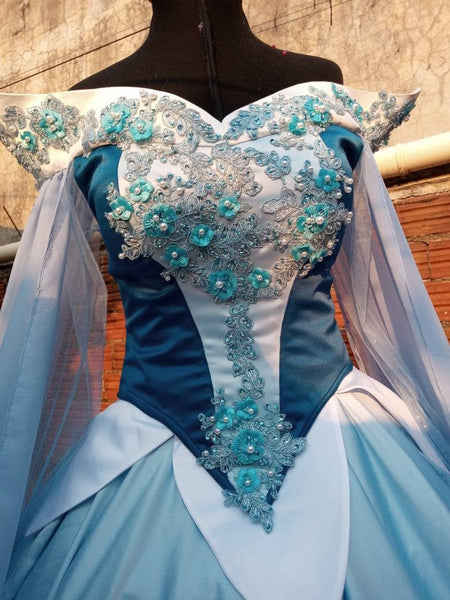 Cosplay Aurora Blue dress costume adult Sleeping Beauty princess customade hoopskirt