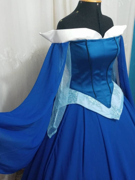 Cosplay Aurora Blue dress costume Cosplay Princess customade hoopskirt Without Necklace