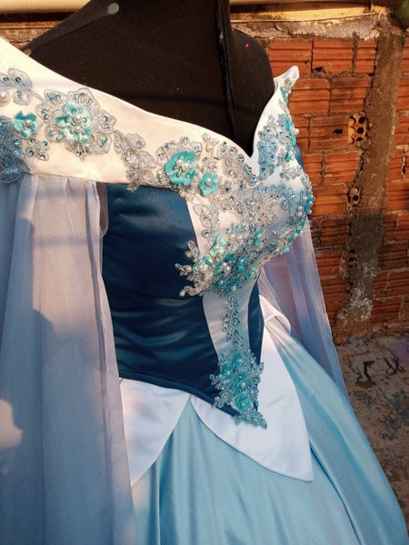 Cosplay Aurora Blue dress costume adult Sleeping Beauty princess customade hoopskirt