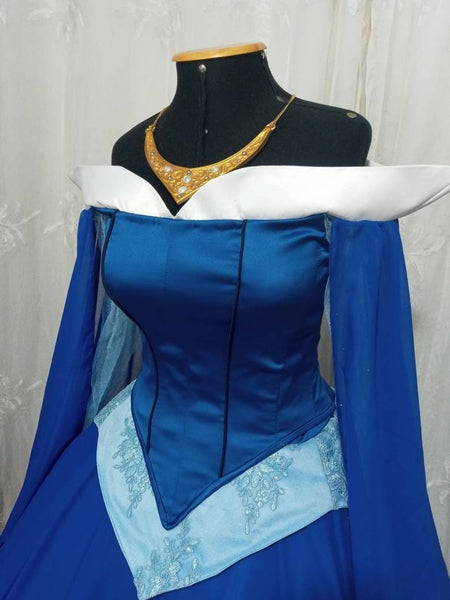 Cosplay Aurora Blue dress costume Cosplay Princess customade hoopskirt Without Necklace