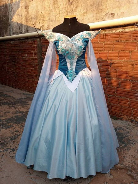 Cosplay Aurora Blue dress costume adult Sleeping Beauty princess customade hoopskirt