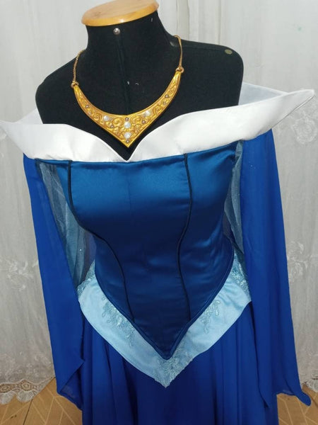 Cosplay Aurora Blue dress costume Cosplay Princess customade hoopskirt Without Necklace