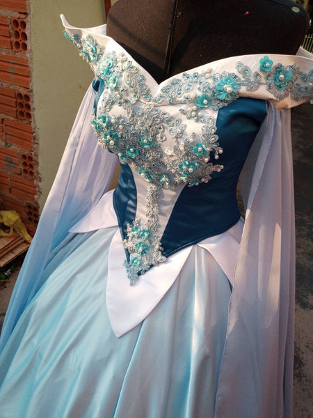 Cosplay Aurora Blue dress costume adult Sleeping Beauty princess customade hoopskirt