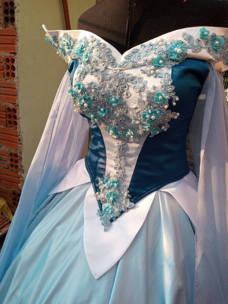 Cosplay Aurora Blue dress costume adult Sleeping Beauty princess customade hoopskirt