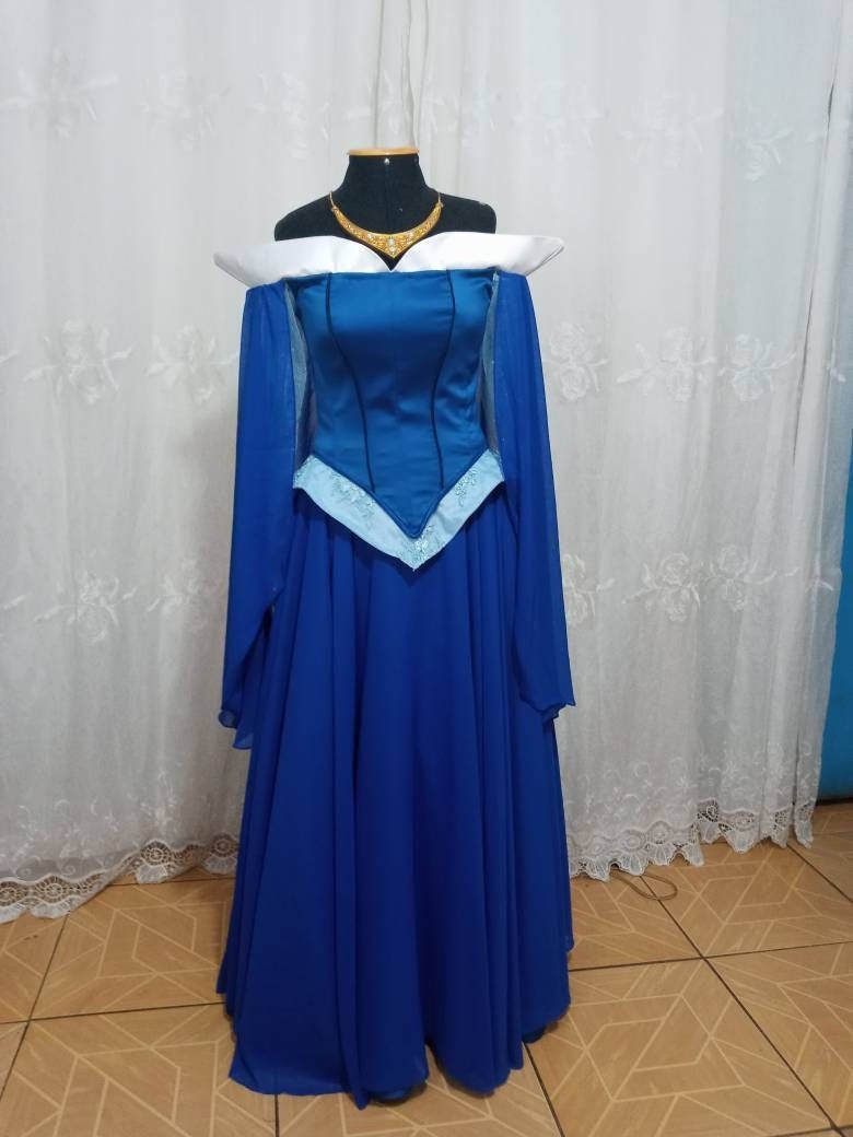 Cosplay Aurora Blue dress costume Cosplay Princess customade hoopskirt Without Necklace