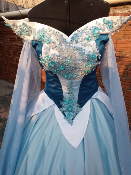 Cosplay Aurora Blue dress costume adult Sleeping Beauty princess customade hoopskirt