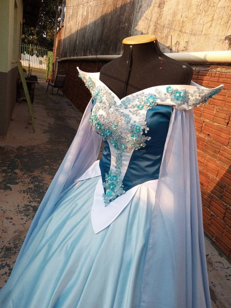 Cosplay Aurora Blue dress costume adult Sleeping Beauty princess customade hoopskirt