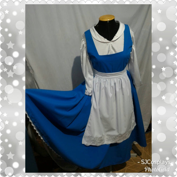 Cosplay Belle princess adult Village dress blue The Beauty and the Beast peasant version Blue dress costume MADE to order