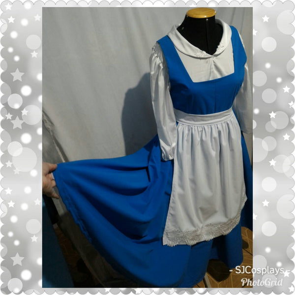 Cosplay Belle princess adult Village dress blue The Beauty and the Beast peasant version Blue dress costume MADE to order