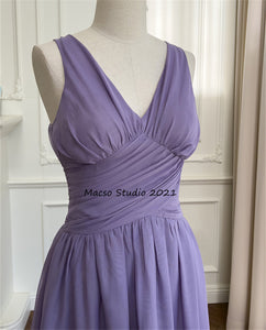 Deep V Purple Chiffon prom dress sleeveless lovely Lilac dress daily dress Party Birthday Dress women summer Dress Bridesmaid Dress