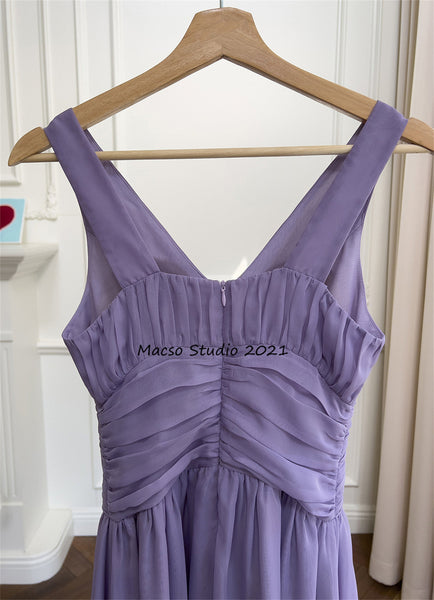 Deep V Purple Chiffon prom dress sleeveless lovely Lilac dress daily dress Party Birthday Dress women summer Dress Bridesmaid Dress