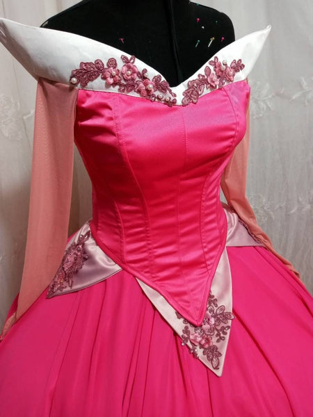 Cosplay Aurora Pink Dress costume adult customade Princess customade+hoopskirt Without Necklace