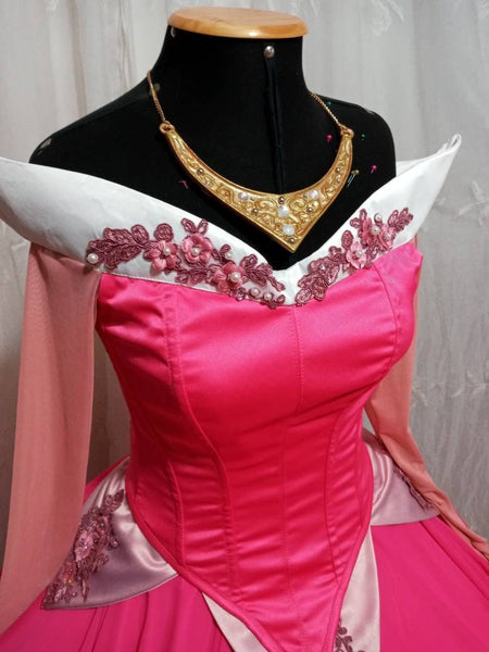 Cosplay Aurora Pink Dress costume adult customade Princess customade+hoopskirt Without Necklace