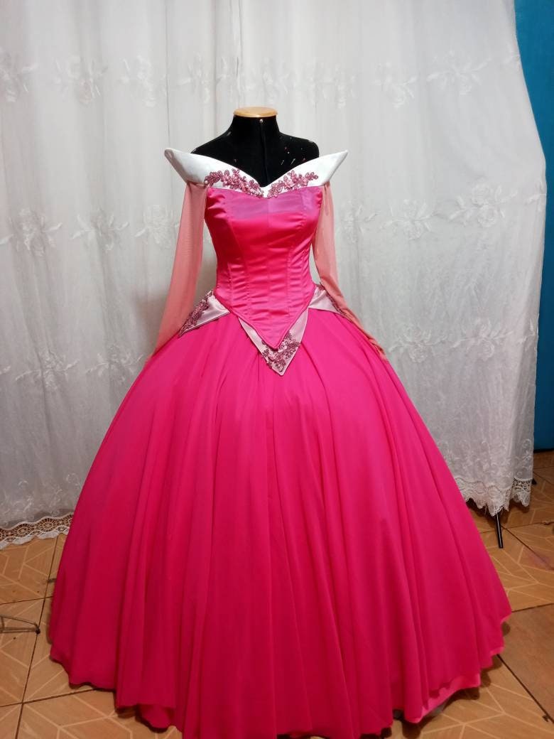 Cosplay Aurora Pink Dress costume adult customade Princess customade+hoopskirt Without Necklace