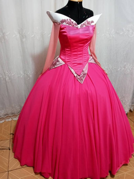 Cosplay Aurora Pink Dress costume adult customade Princess customade+hoopskirt Without Necklace