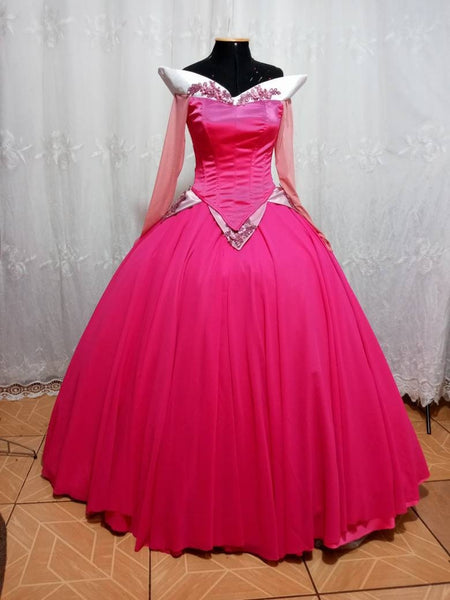 Cosplay Aurora Pink Dress costume adult customade Princess customade+hoopskirt Without Necklace