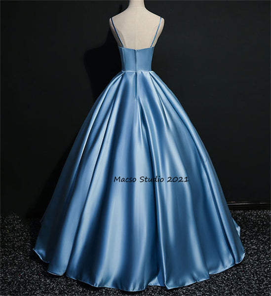 Elegant Flower blue Satin gown Princess blue Prom Dress Women Wedding Dress Prom Dress Party Dress Graduation Dress Birthday Gown