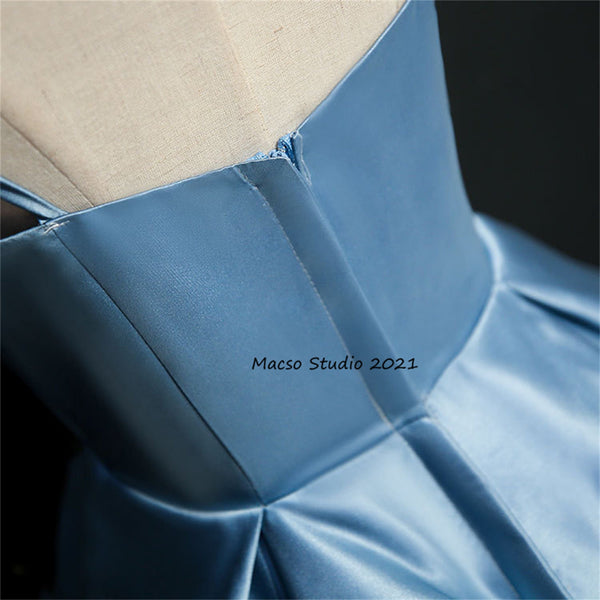 Elegant Flower blue Satin gown Princess blue Prom Dress Women Wedding Dress Prom Dress Party Dress Graduation Dress Birthday Gown