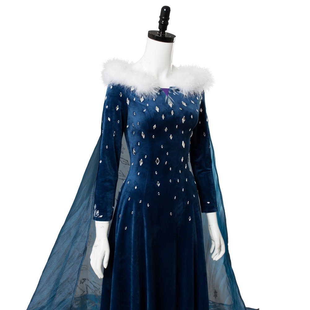dark blue elsa dress Adult Elsa Cosplay Dress Olaf's Frozen Adventure Dark Blue Velvet Gown Mermaidcosplay