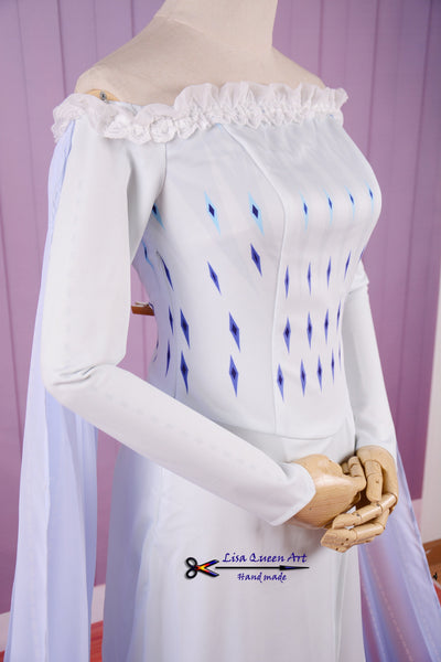 Halloween Elsa White Dress Frozen 2 Princess Elsa Cosplay Costume